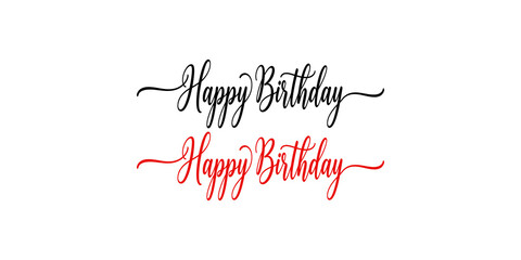 Dual tone happy birthday text in black and red cursive script for festive celebration greetings. © Png World Collection