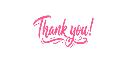 Elegant pink script lettering saying thank you with decorative swirls for heartfelt appreciation messages. © Png World Collection