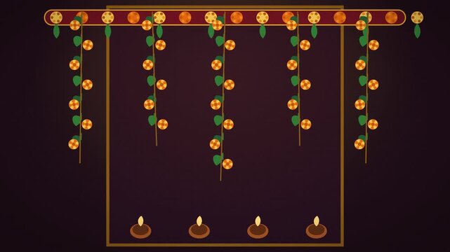 Toran door hanging of mango leaves and marigolds swaying