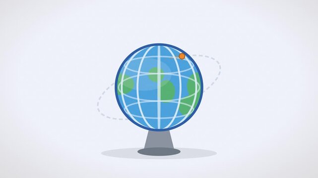 Rotating study globe with orbiting satellite seamless loop