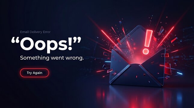 Email delivery error notification with glowing exclamation mark