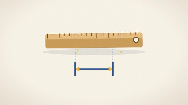 Wooden ruler with animated measurement dimension line loop