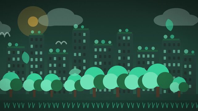 City skyline greening with rooftop gardens timelapse seamless loop