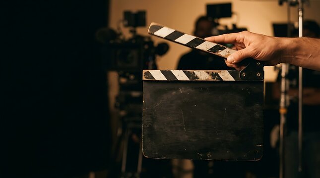 Filmmaker holding a clapperboard on a movie set