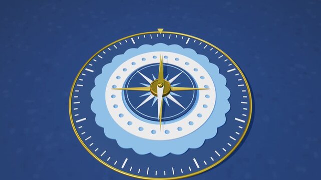 3D render of a golden compass on a blue background
