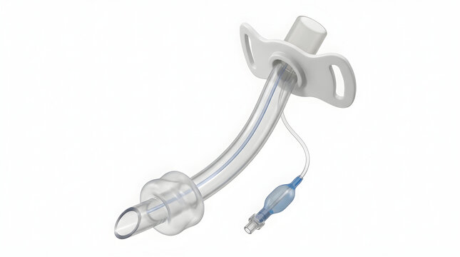 Tracheostomy tube medical device isolated on transparent background for clinical airway management