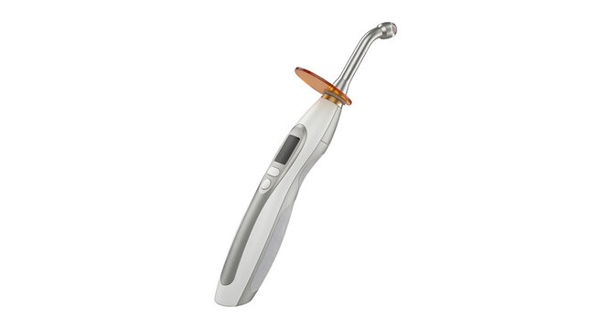 Dental curing light with orange shield isolated on transparent background for dentistry
