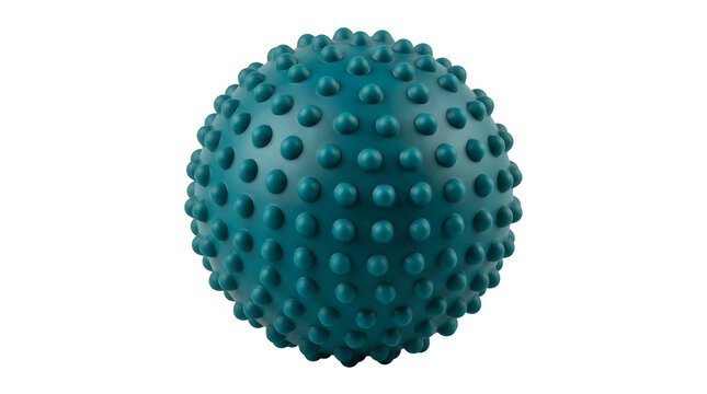 Teal spiky massage ball isolated on transparent background for physical therapy exercise