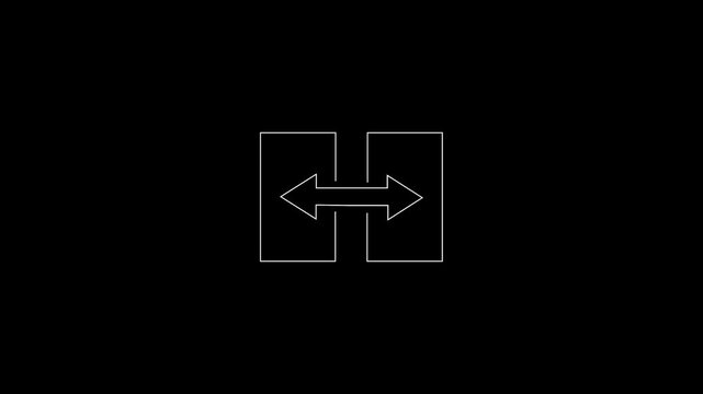 minimalist motion graphic animation of a geometric box and double arrow shape bouncing splitting into two rectangles moving sideways and shifting continuously.