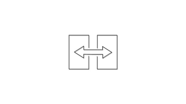 minimalist trim path animation of two rectangular frames with a double sided arrow moving left and right on a clean light background.