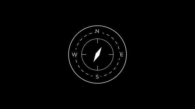 animated minimalist compass icon with rotating dashed circle ring and inner directional needle indicator loop.