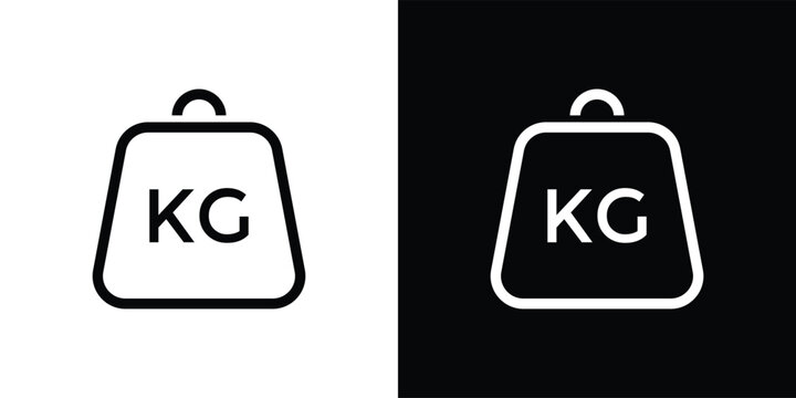 Weight mass icon set. Heavy load symbols. Kilogram measure balance and fitness scale signs