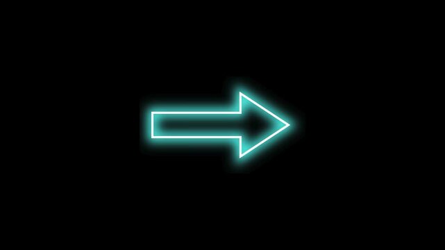 Neon glowing rightward pointing arrow animation changing colors on black
