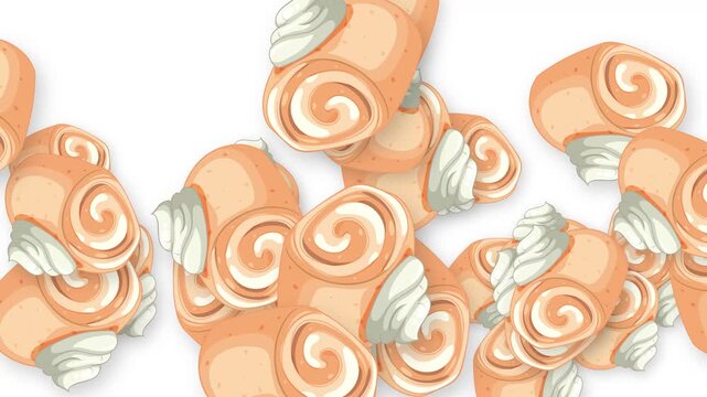 Animated Swiss Roll Cakes Bursting Across White Background