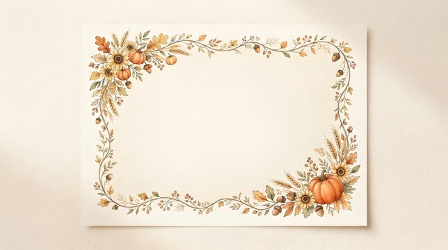 Autumn floral frame with pumpkins and sunflowers for seasonal design