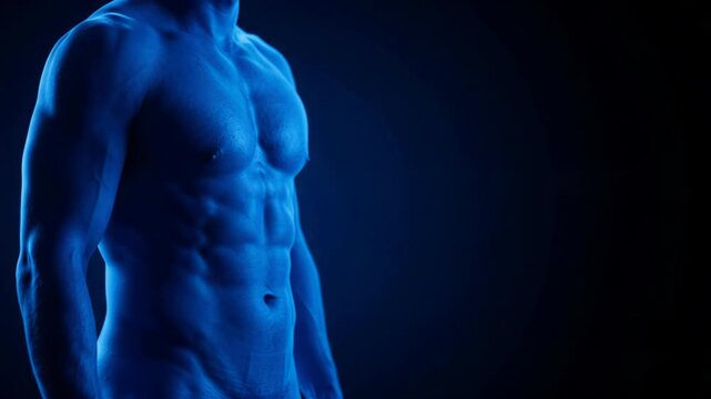 Male Torso Weight Loss Transformation - From Bloated Belly to Ripped Six-Pack Abs - Cinematic Blue Light 4K Footage