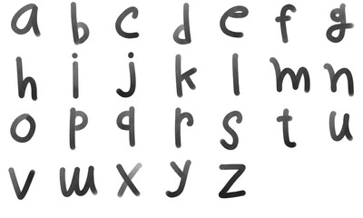 Handwritten lowercase alphabet PNG transparent set. Letters a-z. Simple rounded doodle style, kids education. For learning, school, crafts, graphic design. Isolated transparent object. © PNG KING