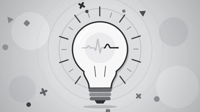 Lightbulb illustration featuring a heartbeat monitor line inside against a grey background.