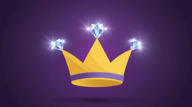 Golden royal crown adorned with sparkling blue diamonds glowing against a solid dark purple background 4K Generative AI