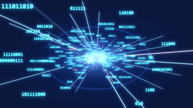 Digital binary code stream flowing through a circular network interface data