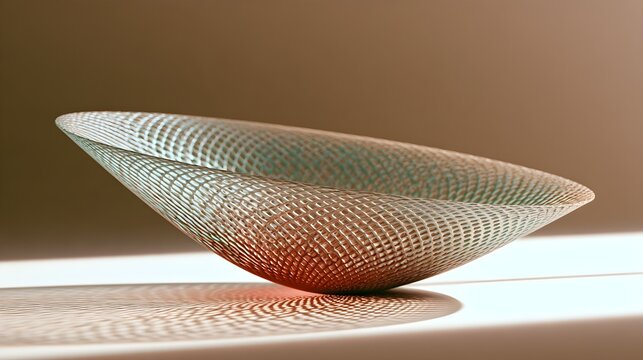 A mesh bowl with a shallow conical trough shape