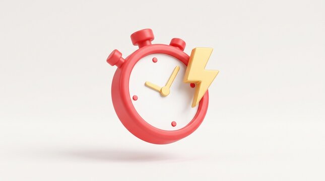 3D  stopwatch timer with lightning bolt icon for fast delivery, quick service, express process, and time management concept, flash sale market, fast transaction, deadline urgency