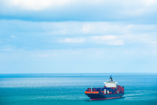Aerial view of the freight shipping transport system cargo ship container. international transportation Export-import business, logistics, transportation industry concepts	
