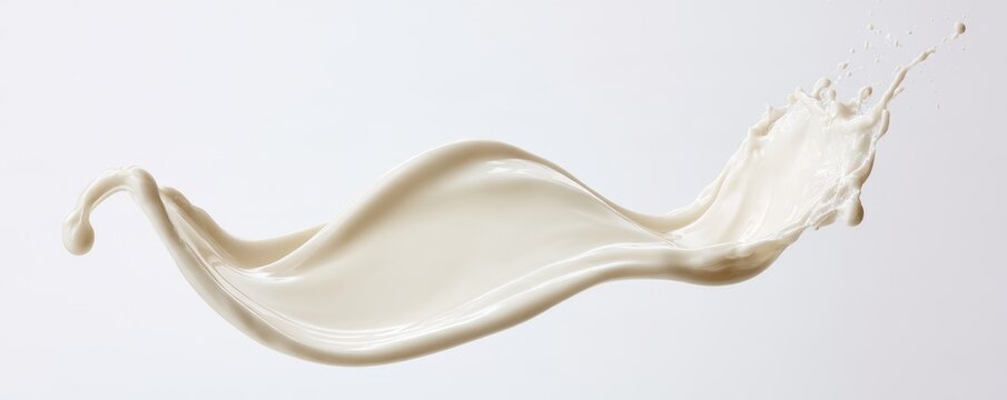 A dynamic splash of creamy liquid captured mid-air against a white background, showcasing fluid motion and smooth texture.