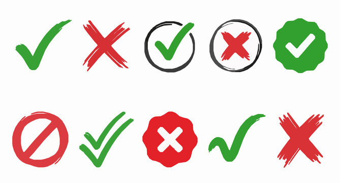 Hand Drawn Correct Incorrect Check and Cross Symbol Vector Collection