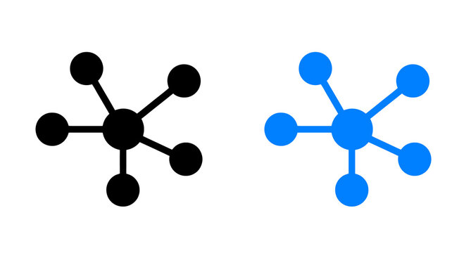 Black and blue network node icons isolated on transparent background for digital connection design
