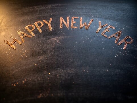Happy new year 2027 written in golden glitter on a dark textured background celebratory new years greeting