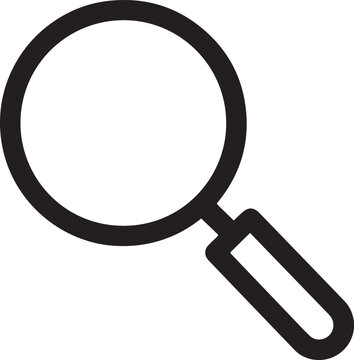 A minimalist vector icon of a magnifying glass, commonly used in user interface design to represent search, find, or zoom functionality.
