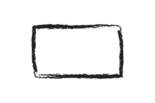 Hand-drawn black ink brush stroke rectangle frame border isolated on white background