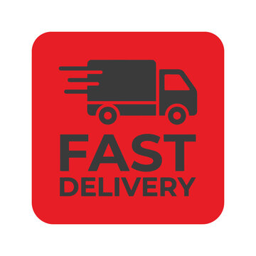 Fast delivery logistics icon featuring a cargo truck in a red square frame shipping transport commerce