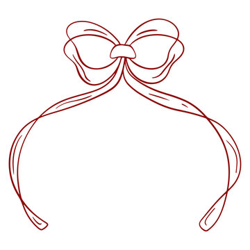 Cute ribbon bow headband line art vector illustration, coquette hair accessory outline