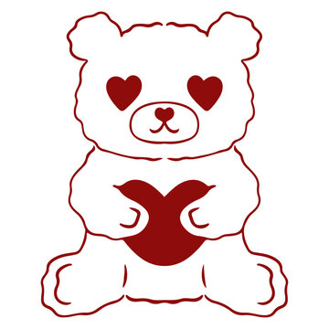 Cute teddy bear holding heart line art vector illustration, romantic valentine bear icon, coquette aesthetic doodle
