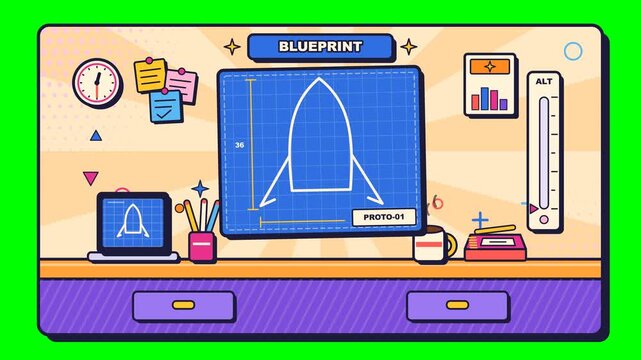 Rocket Blueprint Presentation Animation with Technical Engineering Design