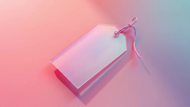 Blank frosted glass discount tag mockup on pastel gradient background copy space
