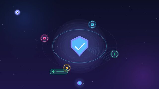 AI Cybersecurity Shield Blocking Threats and Protecting Data, Animated 4K Motion Graphic