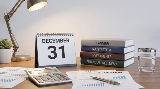 End year financial report desk calendar calculator tax document office planning strategy. Annual report accounting management performance review statistic analysis inspecting planning productivity
