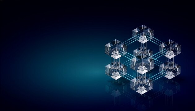 Isometric On Device AI Neural Processing Unit with Deep Blue Gradient Copy Space
