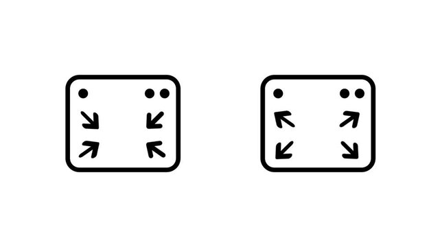 Black outline icon set of two browser windows with arrows pointing inward and outward, representing minimize and maximize screen or fullscreen actions
