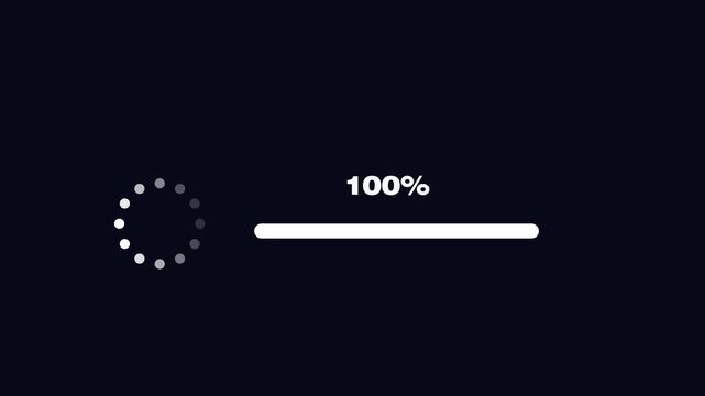 100 Percent Loading Progress Bar With Circular Loader On Dark Background