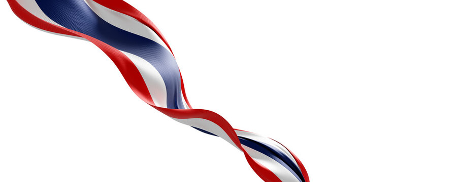 Thailand flag ribbon flowing isolated on transparent background with copy space 3D render
