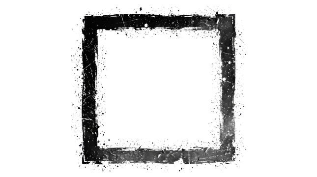 Black square frame with a rough grunge spray paint texture isolated on transparent background