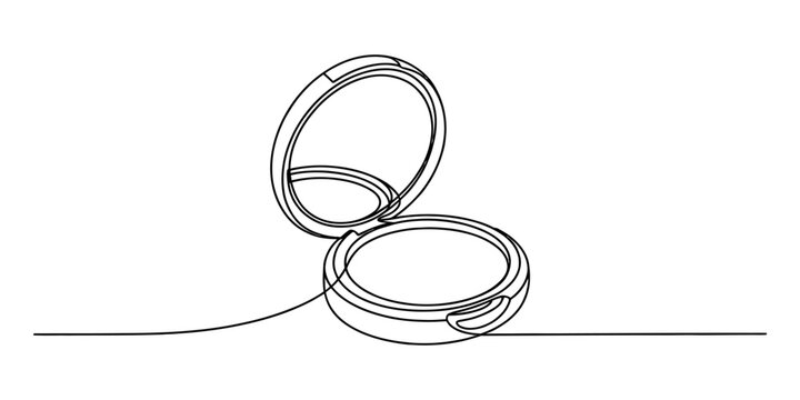 Continuous single line drawing of an open face powder compact case for makeup Vector, illustration