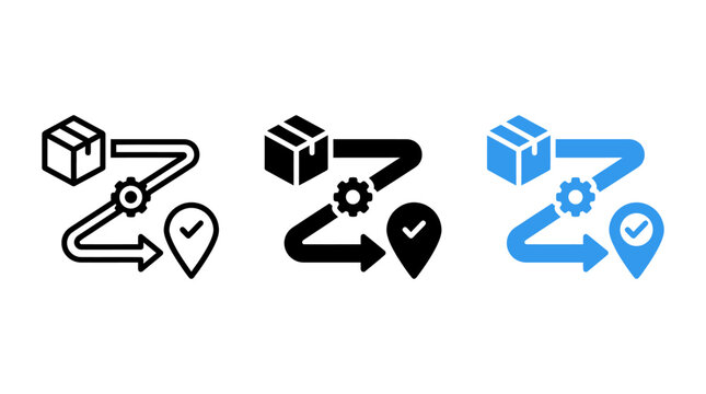 Set of logistics and product traceability icons featuring parcel path symbols