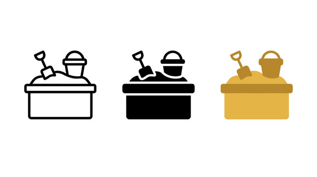 Set of Three Vector Sandpit Icon Designs Featuring Shovel and Bucket Elements