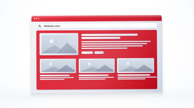 Red web browser window interface mockup on white background.