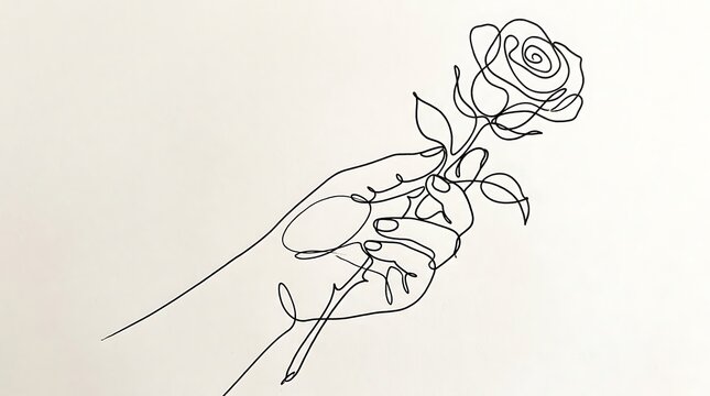 Hand holding a single rose illustration